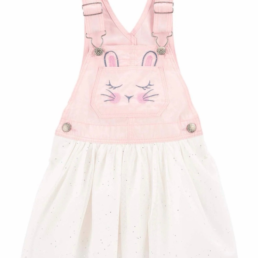 4T Pink and White Bunny Kids Overall Dress